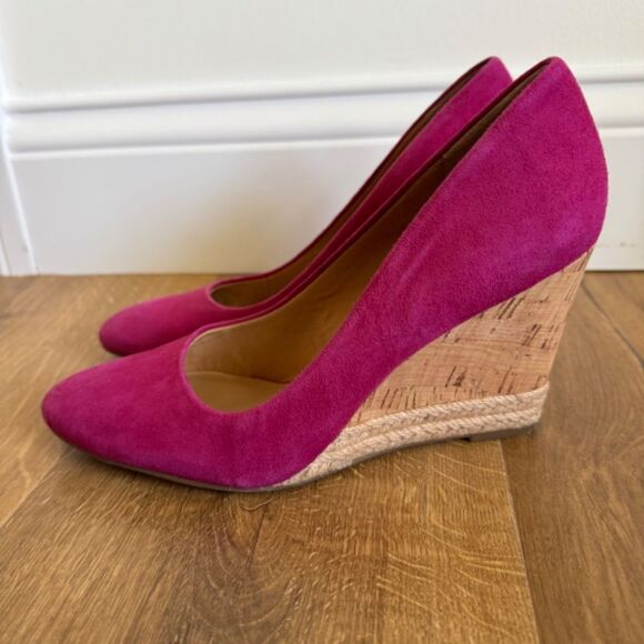 Franco Sarto Calix Cork Wedge Heel - Pink Suede | Size 7.5 - Picture 3 of 10